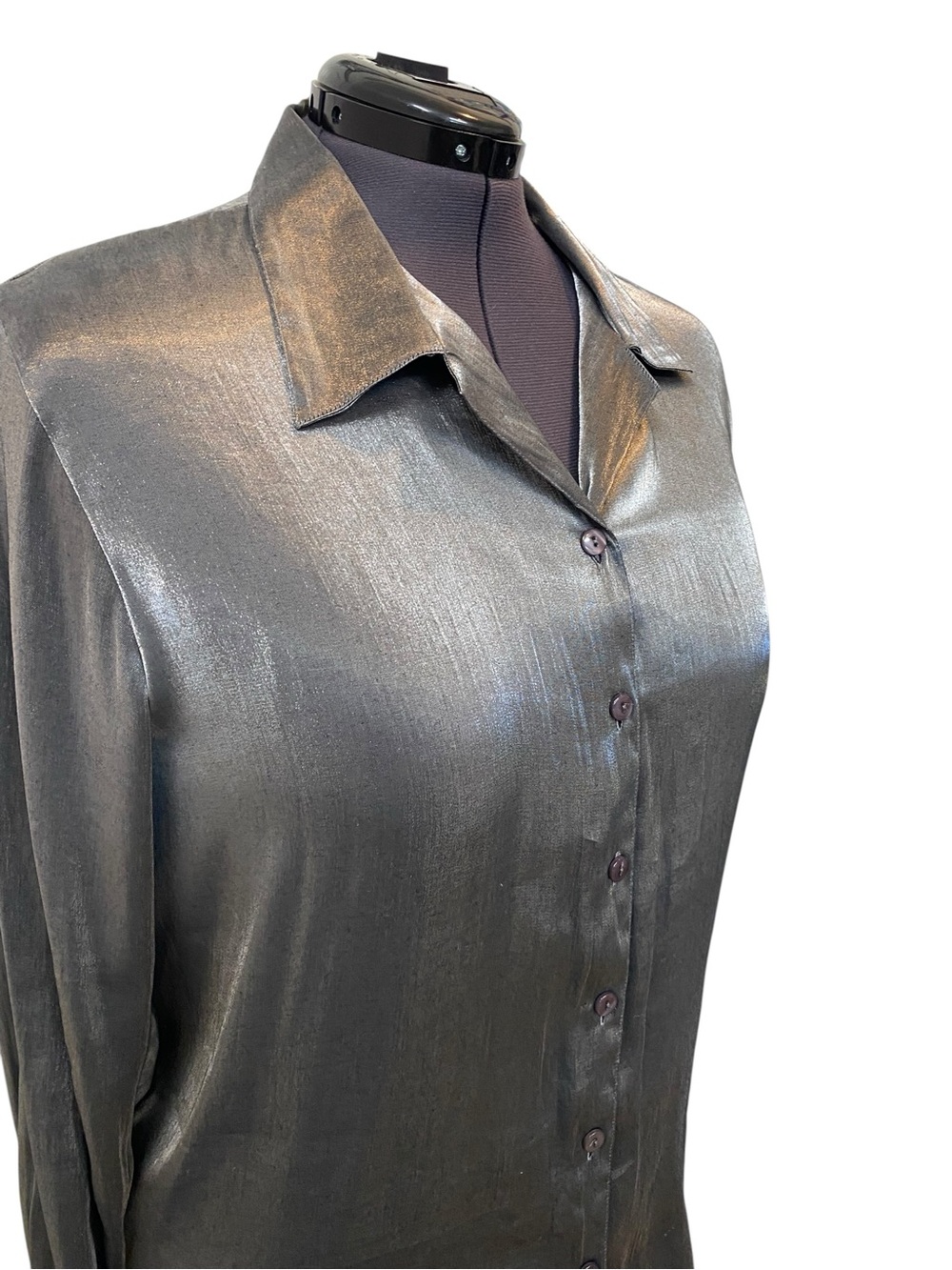 Apparenza Women's size XL Metallic Black/Gray Shimmer Button-Down Blouse - Picture 2 of 6